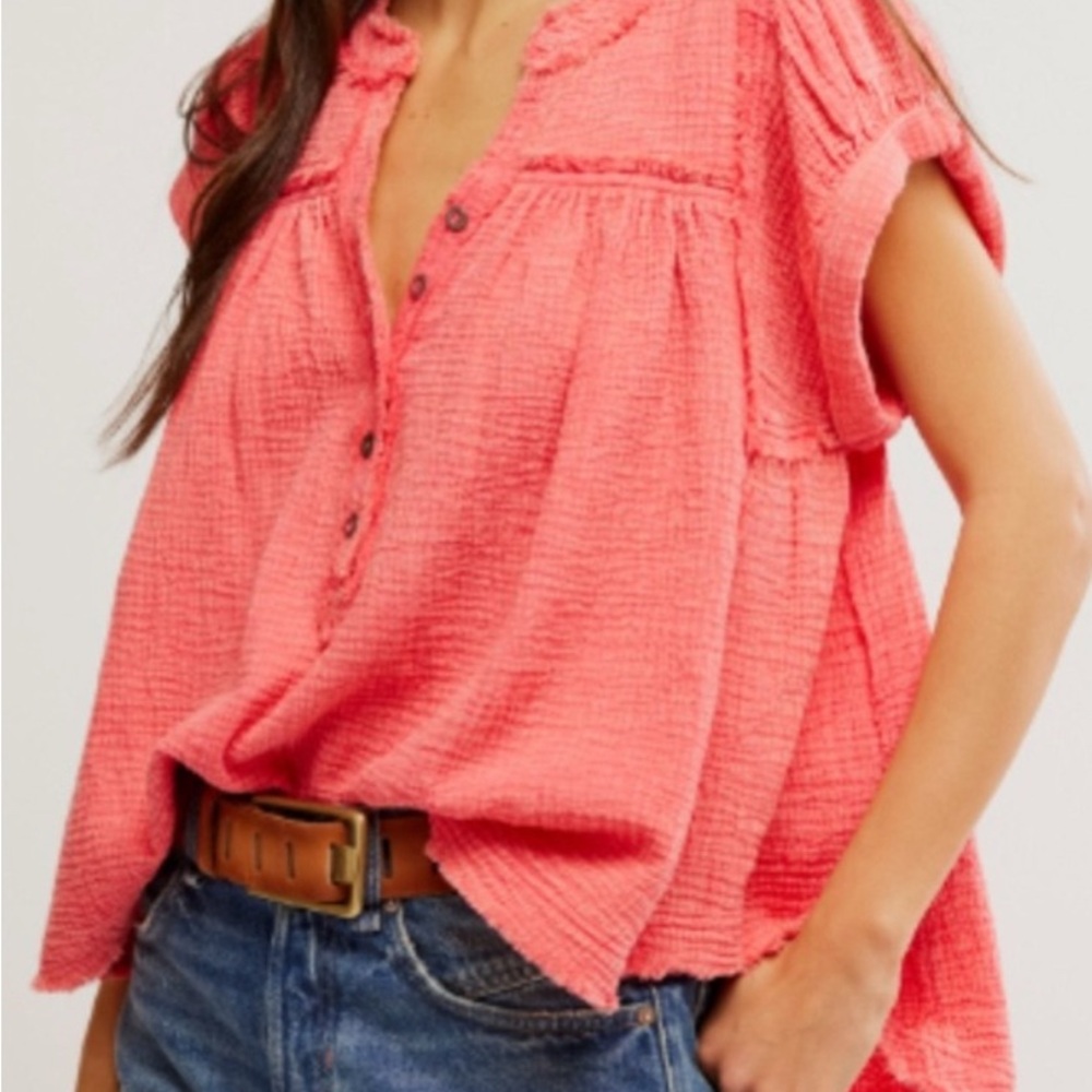 We The Free Coral Cotton Textured Blouse MED